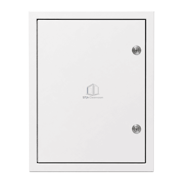 Upright front view of the single-leaf cleanroom access panel and continuous perimeter gasket
