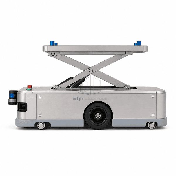 Cleanroom automated guided vehicle in complete side profile