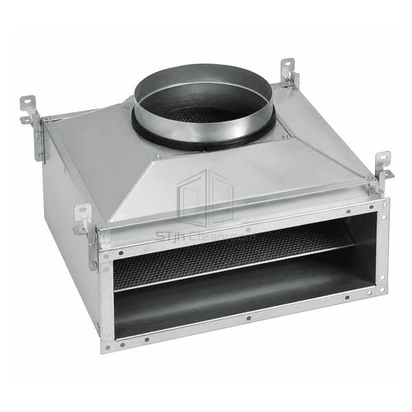 Close view of gasketed round spigot sealed seam and diffuser flange