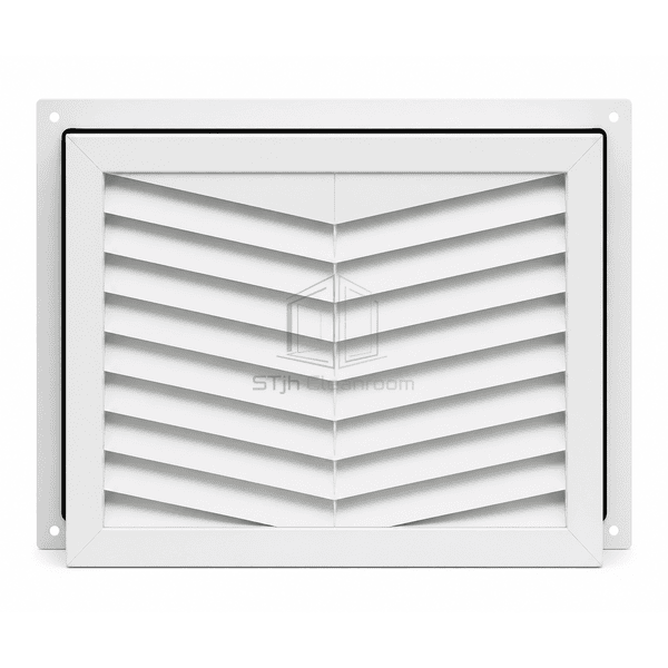 Front door-side view of white aluminum transfer grille