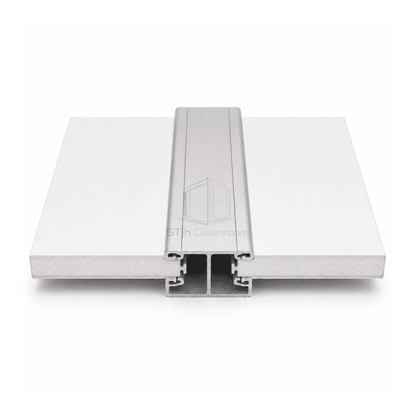 Close-up of the screw port and clip channel in an aluminum cleanroom profile