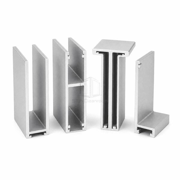 Side profile showing gasket grooves in a cleanroom aluminum extrusion