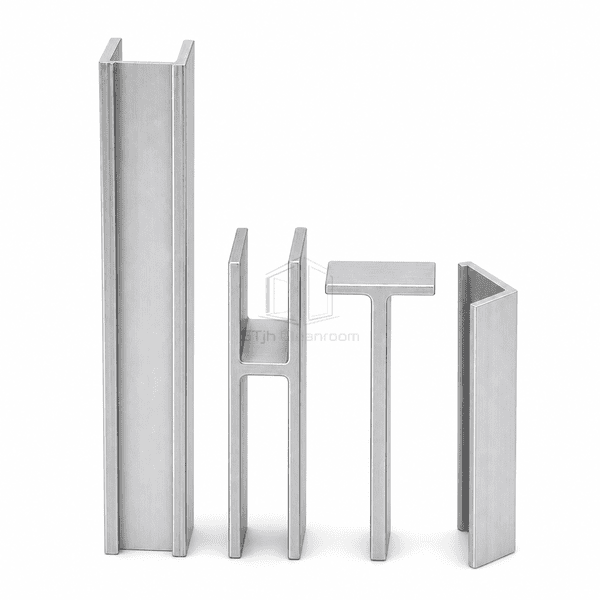 Upright front view of a 6063-T5 cleanroom aluminum framing section