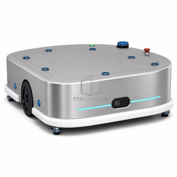 Cleanroom AMR in rear three-quarter view with charging target