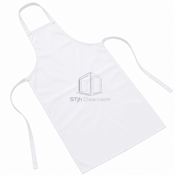 Cleanroom apron laid flat with complete neck loop and waist ties