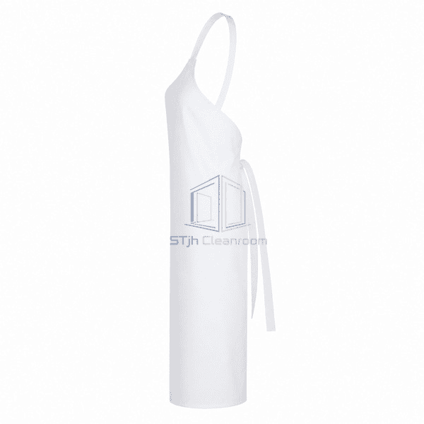 Cleanroom apron side profile showing bib and skirt coverage
