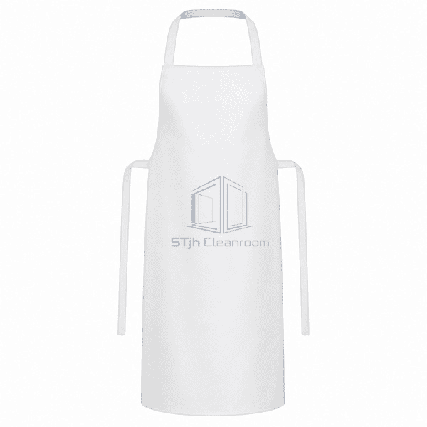 Cleanroom apron upright front view with neck and waist ties