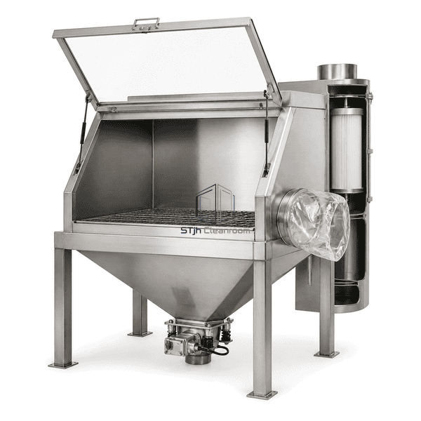 Side cutaway showing rear extraction filters and receiving hopper