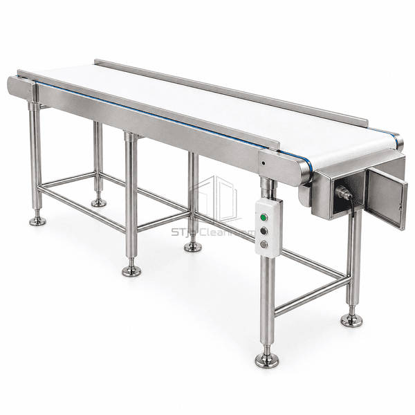 Complete belt conveyor with opened sealed drive service cover