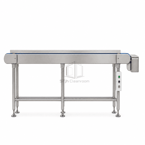 Stainless cleanroom belt conveyor in complete side profile