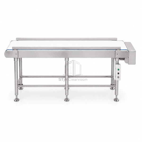 Cleanroom belt conveyor viewed from the discharge end