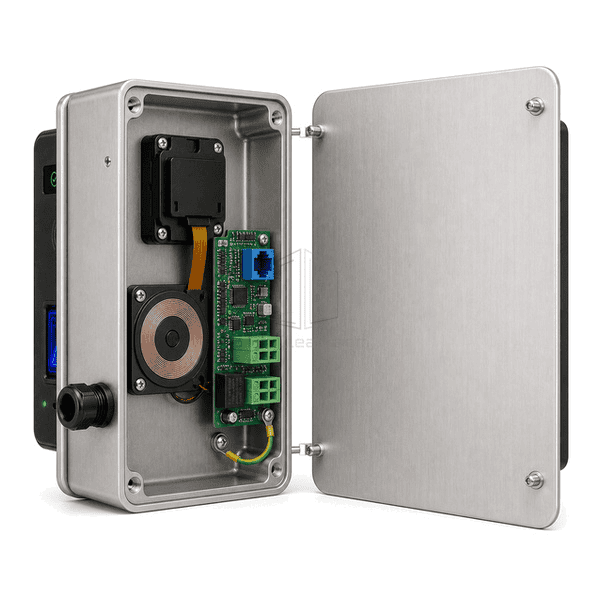 Rear view of network, lock and tamper connections