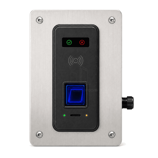 Front view of sensor window, keypad and colored status indicator
