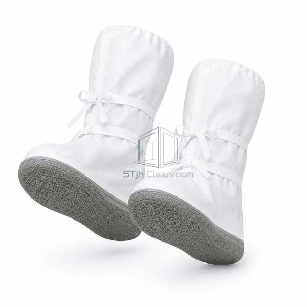 Cleanroom boot covers showing gray textured slip-resistant soles