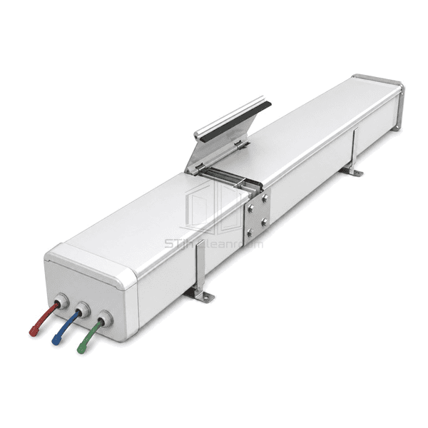 Close view of a splice plate, rolled edge and snap-on cover