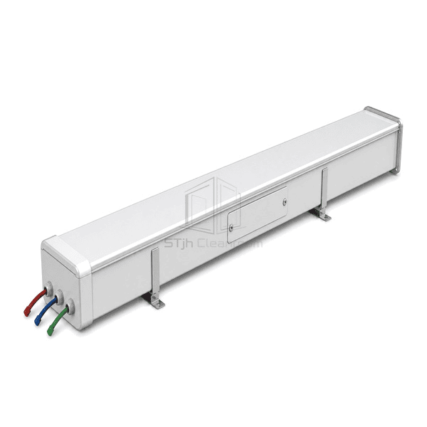 Full-length side view of the covered cleanroom cable route