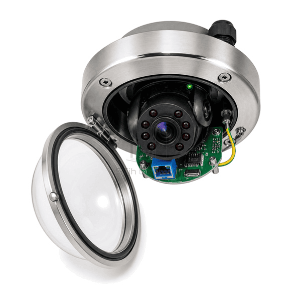 Side cutaway showing sensor, processor and sealed PoE connection