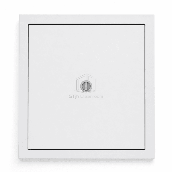 Front face of a gasketed cleanroom ceiling hatch