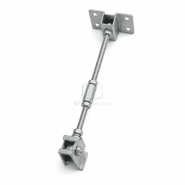 Close-up of the threaded rod connection to a ceiling-grid suspension clip