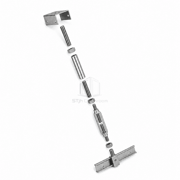Side view of an M8 threaded ceiling suspension rod and coupling sleeve