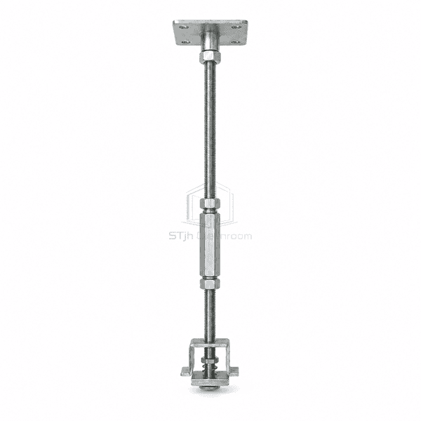 Vertical galvanized hanger rod with adjustment nuts for a cleanroom ceiling