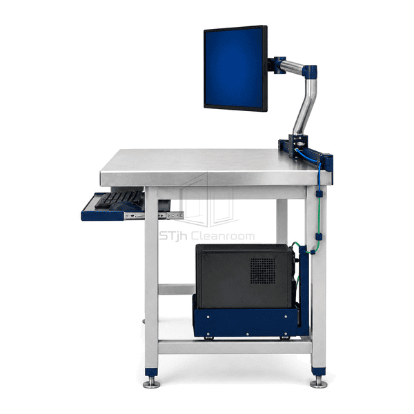 Side view showing underbench computer cradle and managed cable route