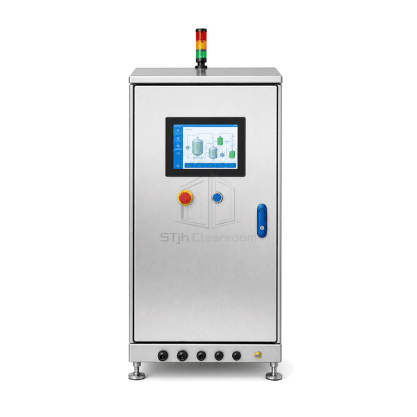 Front view of the HMI, status lights and lockable cabinet door