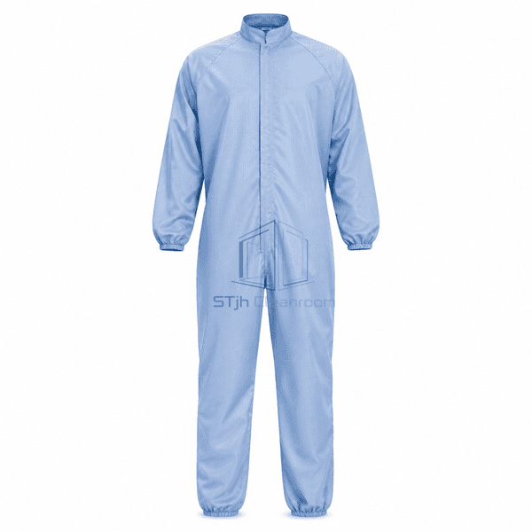 Cleanroom coverall upright front view with covered zipper