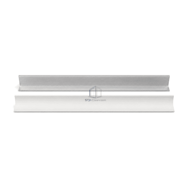 Complete horizontal view of white cleanroom coving and its concealed mounting profile