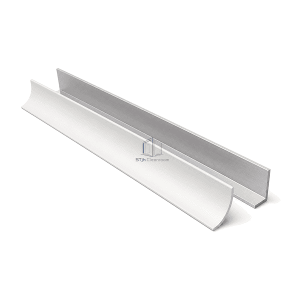 Reverse interface view of the two-part cleanroom coving profile and backing-angle relationship