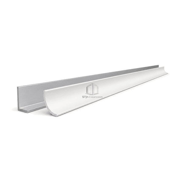 Low side view showing the R50 cove cross-section and 90-degree aluminium backing angle