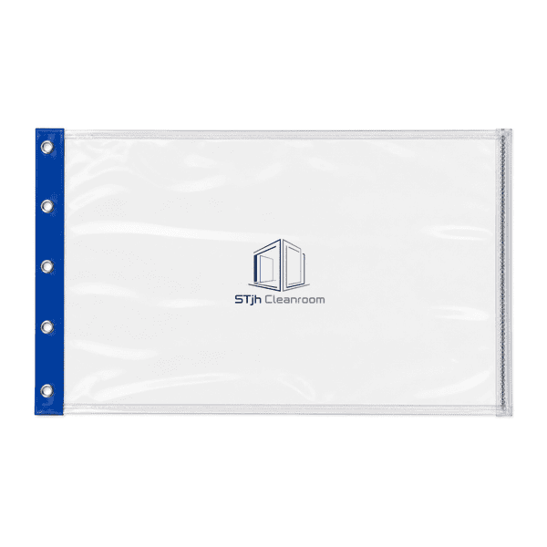 Clear cleanroom curtain laid horizontally with complete outline and weighted edge