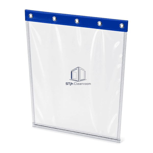 Complete cleanroom curtain emphasizing the reinforced header and five eyelets