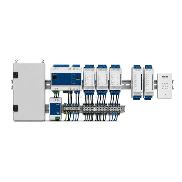 Horizontal arrangement of DDC controller, I/O expansion and BACnet interface modules