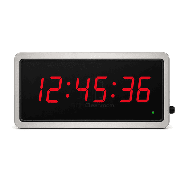 Front view of hour minute and second digits behind sealed glass