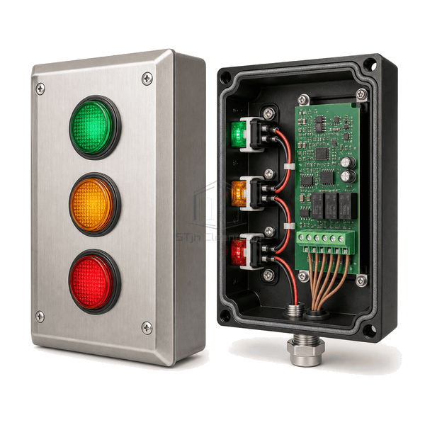 Opened door status indicator showing LED driver and terminals