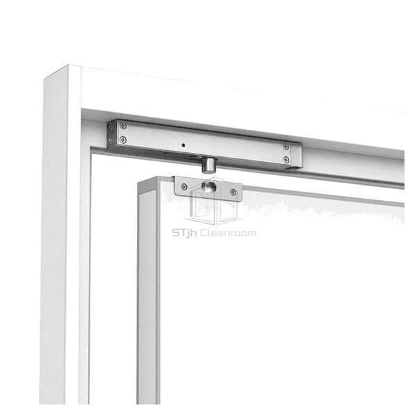 Drop bolt lock recessed into a cleanroom door header