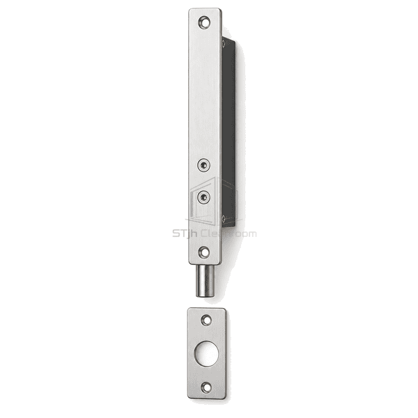 Front elevation of a concealed cleanroom electric bolt lock