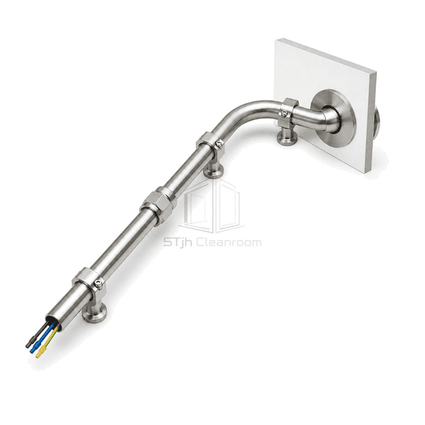 Oblique view of a swept bend entering a cleanroom wall bulkhead