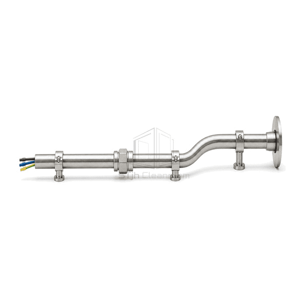 Long side view of tube, sealed coupling and hygienic brackets