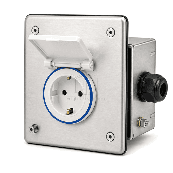 Close view of the flush receptacle edge and countersunk plate fastener