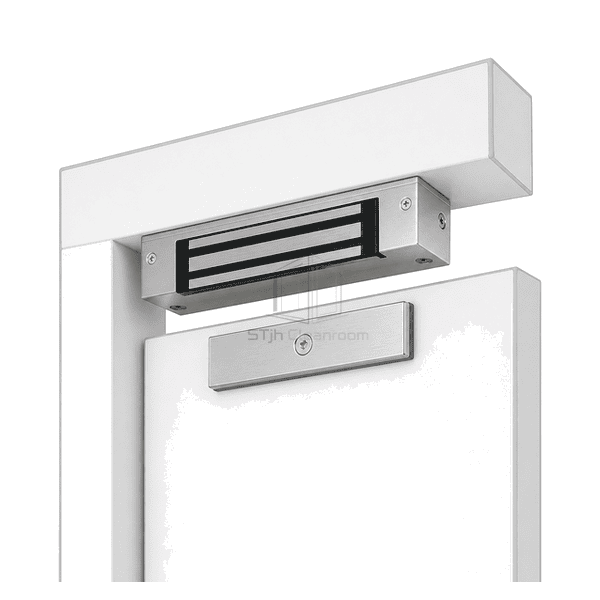 Electromagnetic lock installed above a cleanroom access door