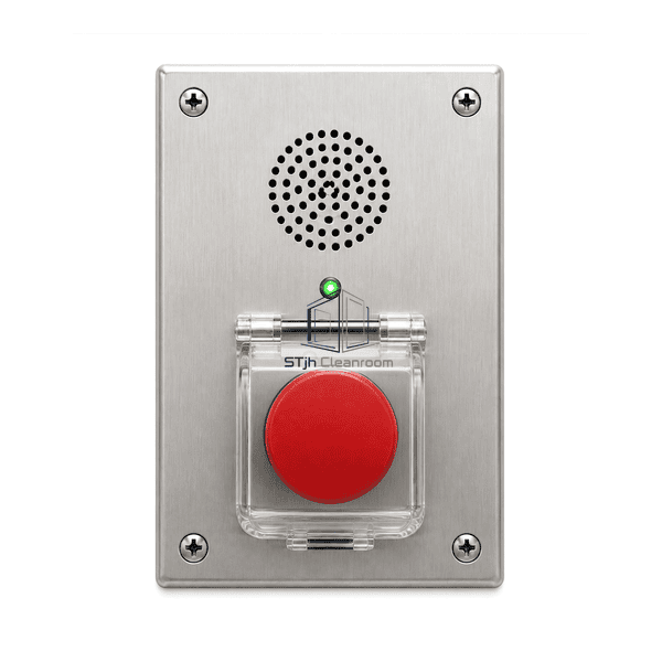 Front view of the emergency call station showing illuminated button and status indicators