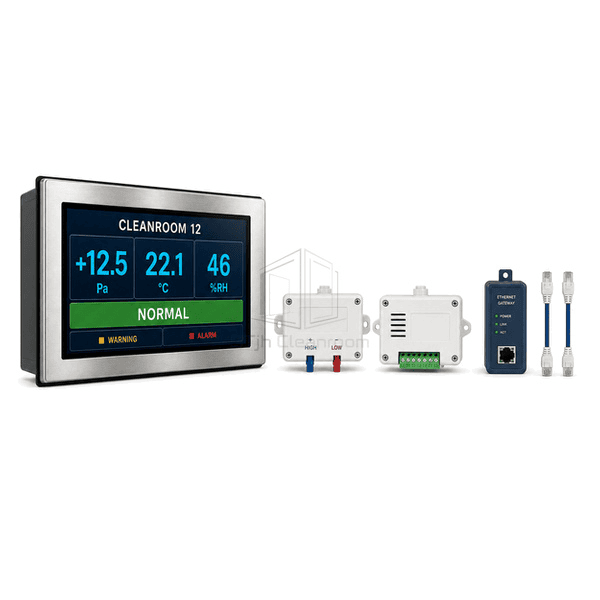 Horizontal full-width view of cleanroom room-status display and sensor input modules