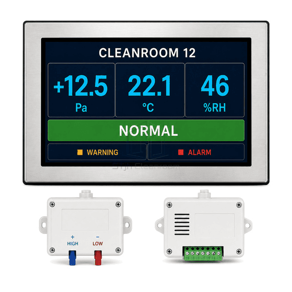 Front view of environmental display showing pressure, temperature and humidity values