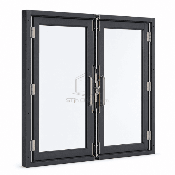 Cleanroom equipment access door center meeting stile hinge and latch detail