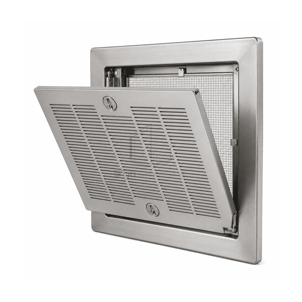 Open exhaust grille showing reusable metal mesh lint separator