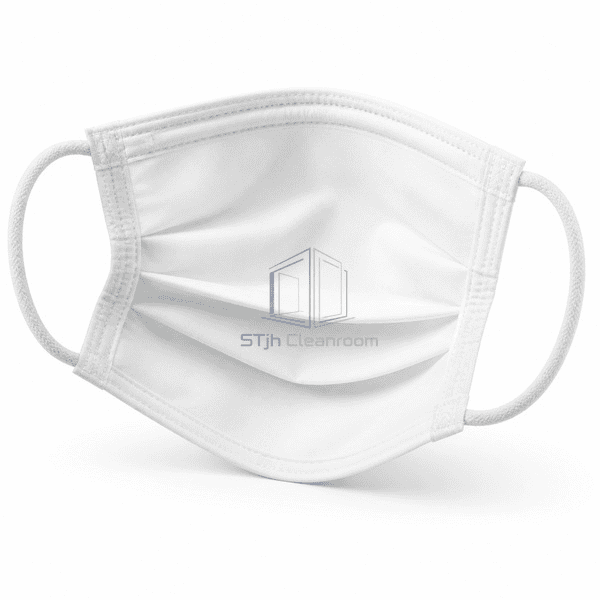 White cleanroom face mask inner view showing soft facing and enclosed nose strip