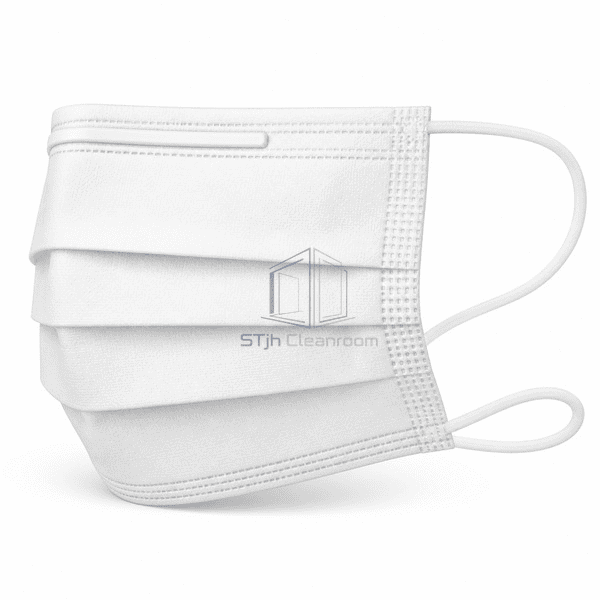 White cleanroom face mask side profile showing layered edge and nosepiece