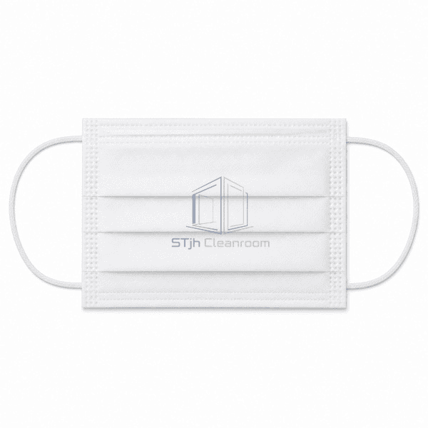 White cleanroom face mask front view showing expanded pleats